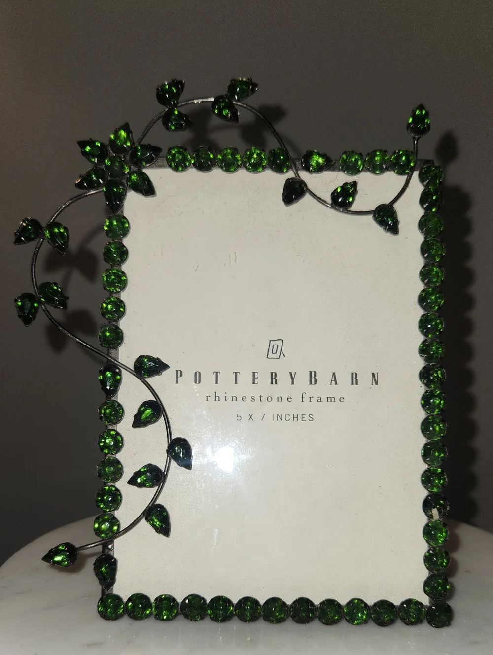 Pottery Barn Dark Emerald Green Rhinestone Standing Photo Frame 5x7